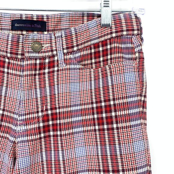 VTG Abercrombie & Fitch Y2K Flare Leg Low Rise Pants Womens Sz 0 Red Blue Plaid - Picture 3 of 5